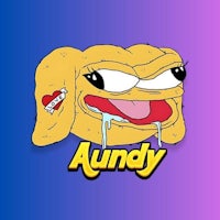 an image of a cartoon character with the word aundy on it